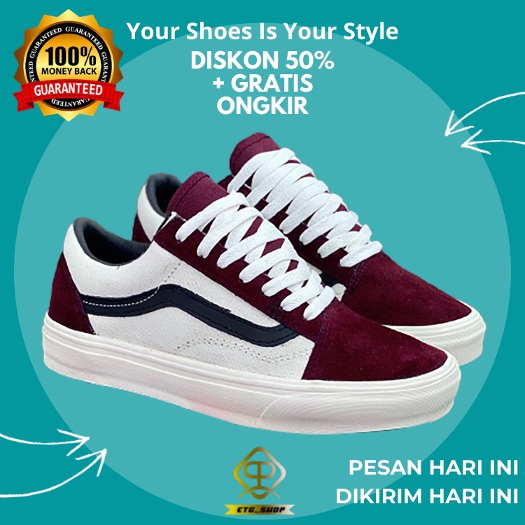 (BISA COD) VANS OLDSKOOL OFF WHITE MAROON BLACK WAFFLE DT BNIB / VANS OLDSKOOL PREMIUM / SEPATU VANS