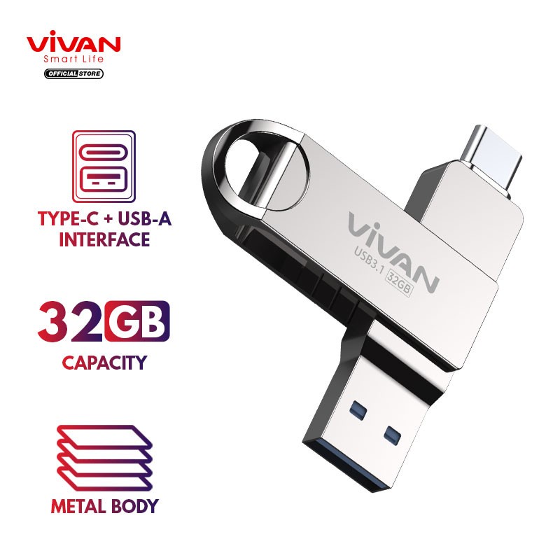 Flashdisk OTG 32GB 64GB Dual Interface TypeC &amp; USB3.1 VIVAN VOC232/264