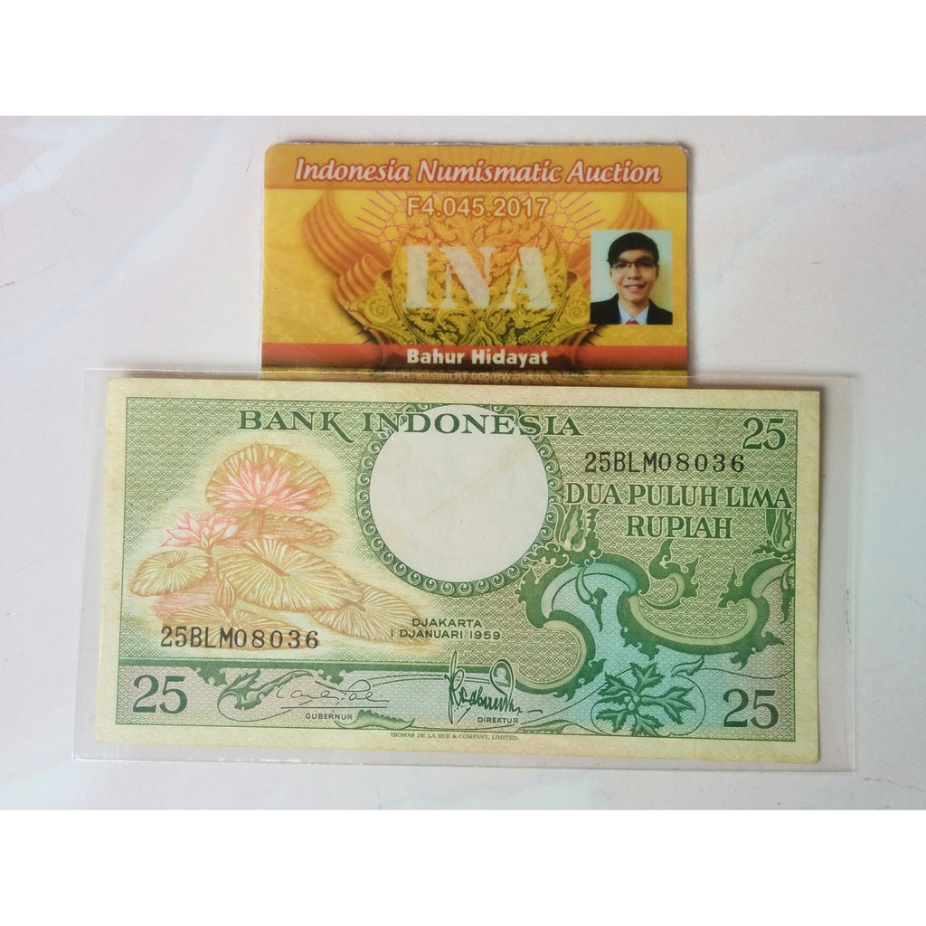 Uang Kuno Kertas Lama 25 Rupiah Tahun 1959 Seri Bunga (XF)