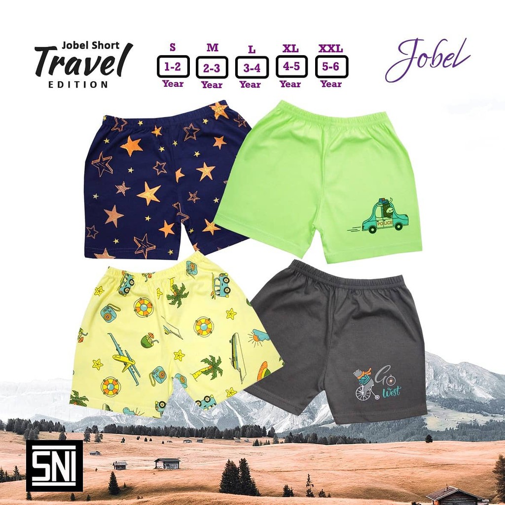 Jobel Short Pants MOTIF Edition - Celana Pendek Anak Bayi isi 4 pcs (0-5 Tahun)