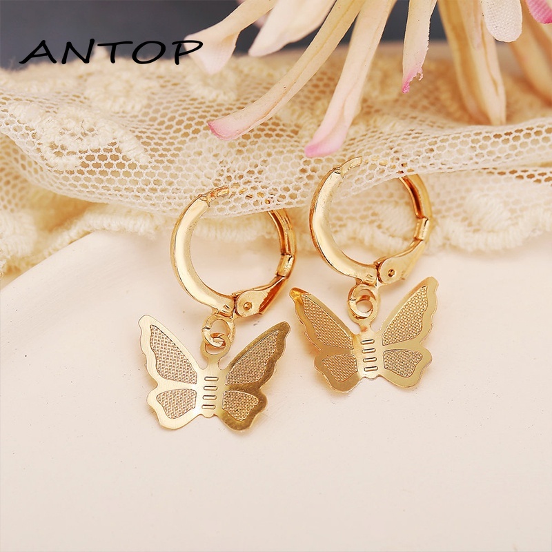 Fashion Anting Kupu-Kupu Logam Antik Untuk Wanita Sederhana Liontin Anting-Anting Emas Aksesoris Wanita ANTOP