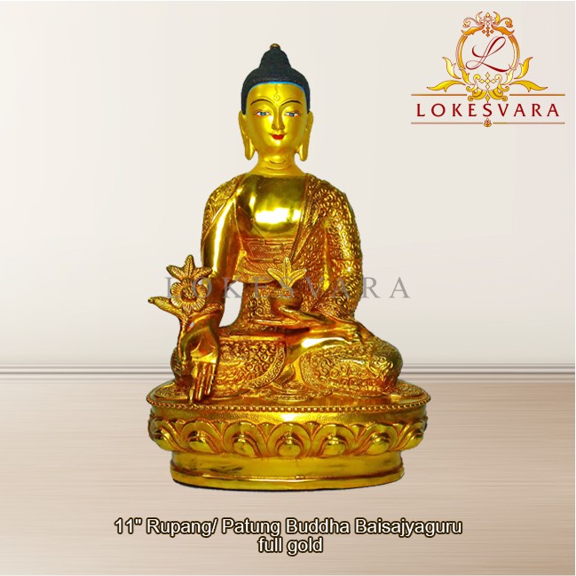 Patung Rupang Arca Logam Buddha Bhaisajyaguru 11inch Full Gold