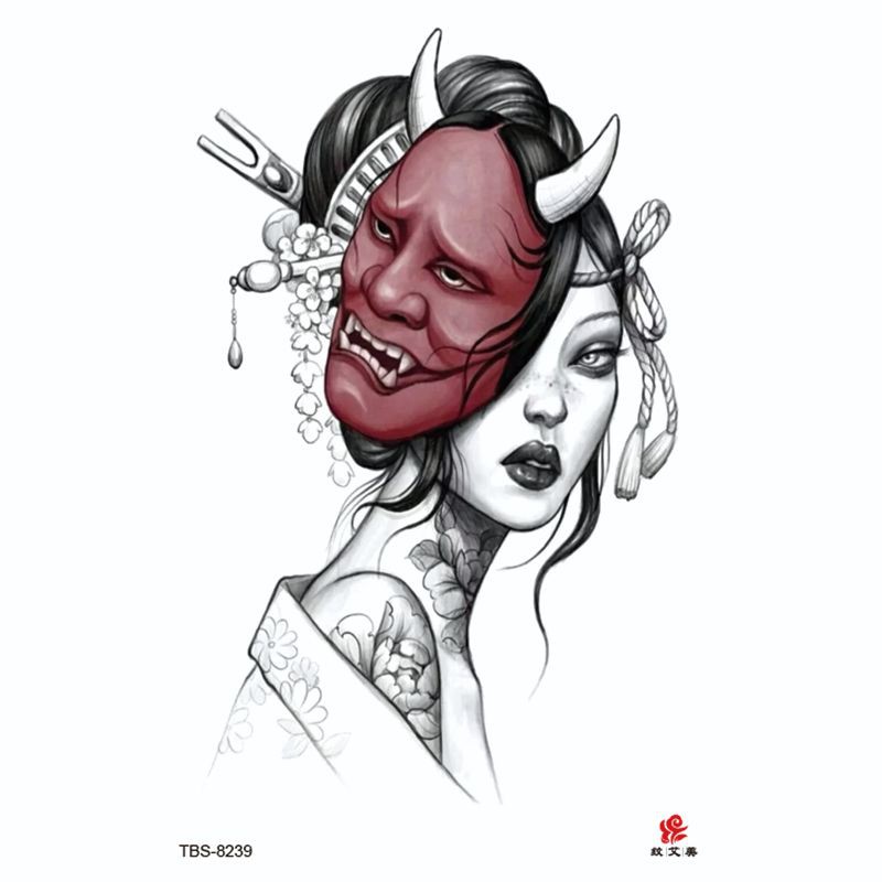 Tatto temporer TBS Baru Ukiyo-e Geisha Fashion Khusus Buatan Tato Lengan Setengah Air MODEL TBS-8239