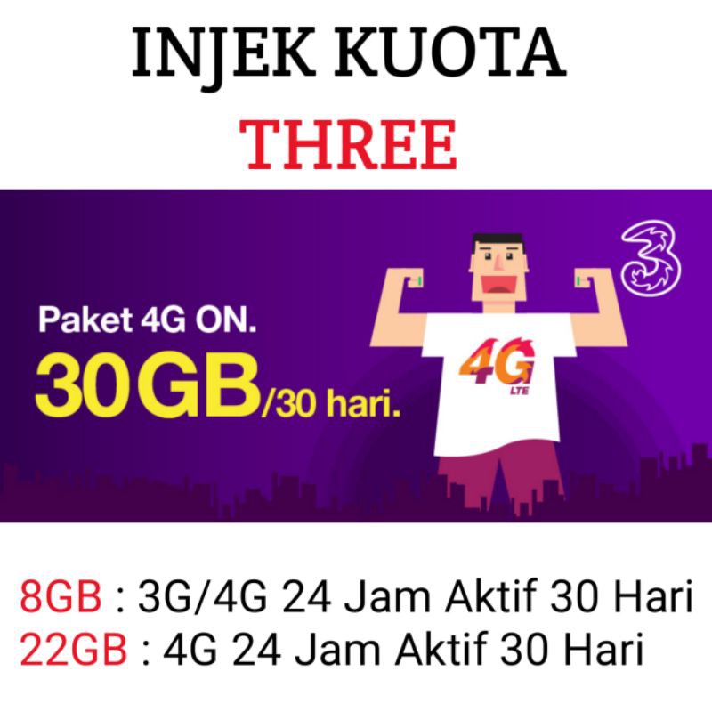 Paket Internet Tri 3 Three 30gb 4g Injek 24 Jam Masa Aktif 30 Hari Shopee Indonesia