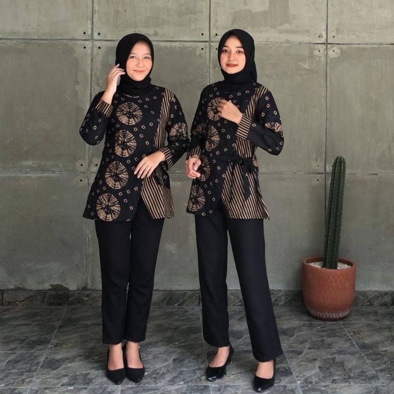 tey-17 Batik wanita ASJ SA HRB026 Kenongo Kemeja Tosca Pendek