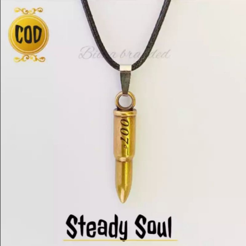 Kalung Pria Keren Tali korea Asli Bandul Peluru Gold 007