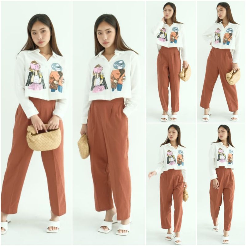 ⚡️CLEARANCE SALE ♡ PREMIUM ♡ ORIGINAL ! MARIANNIE FASHION PATTERN 2 IN 1 SET BACK SLING SHIRT WITH LONG PANTS