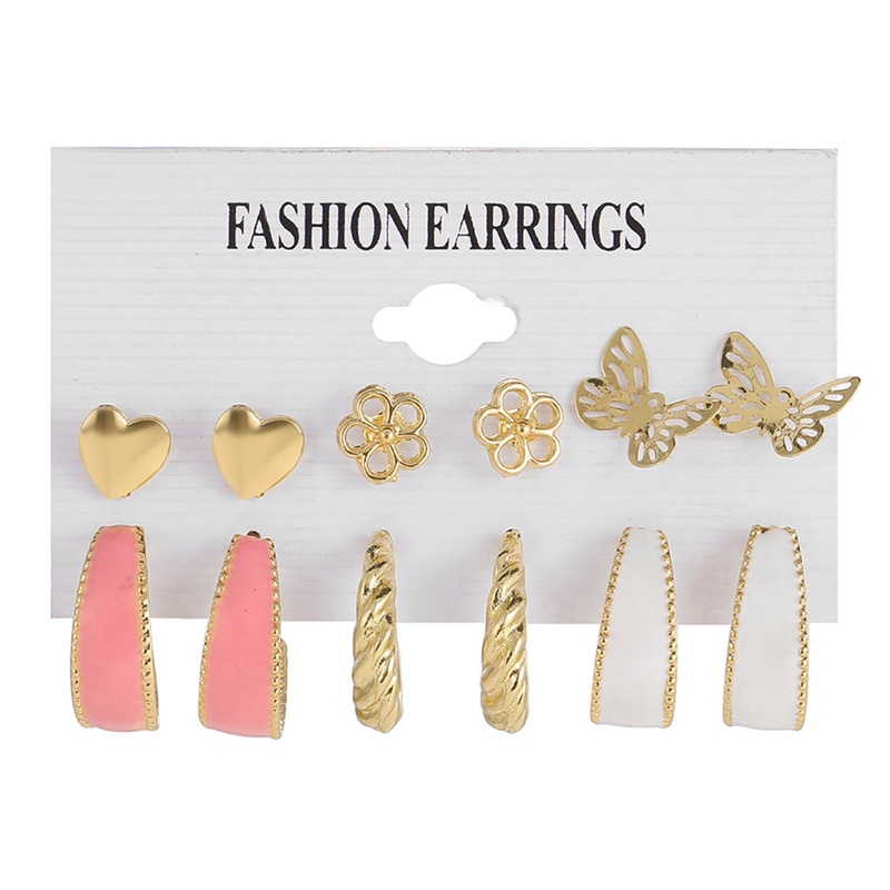 Set Anting Mutiara Geometris Bahan Logam Warna Emas Gaya Vintage Untuk Wanita