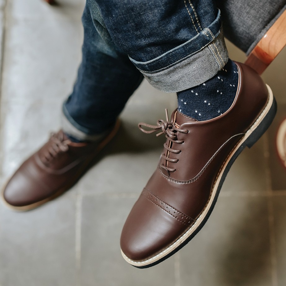 Sepatu Pantofel Klasik Kulit Pria/Cowok/Men Lokal Original Footwear | Oxford Brown | FORIND x FSTP