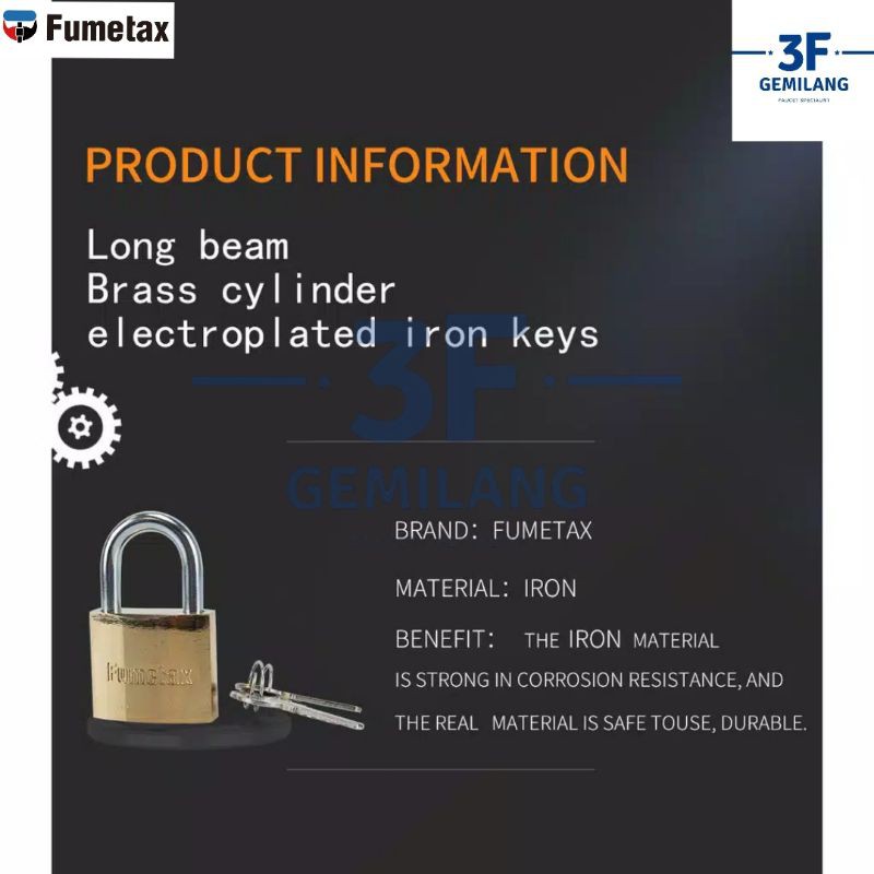 FUMETAX - Iron Padlock / Gembok Pagar Rumah Warna Emas PREMIUM QUALITY