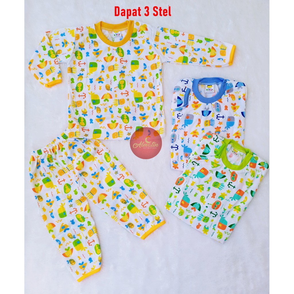 Baju Bayi Lengan Panjang 3 Pcs / Baju Bayi Perempuan/ Grosir 3 Stel Setelan Baju Bayi Panjang Piyama