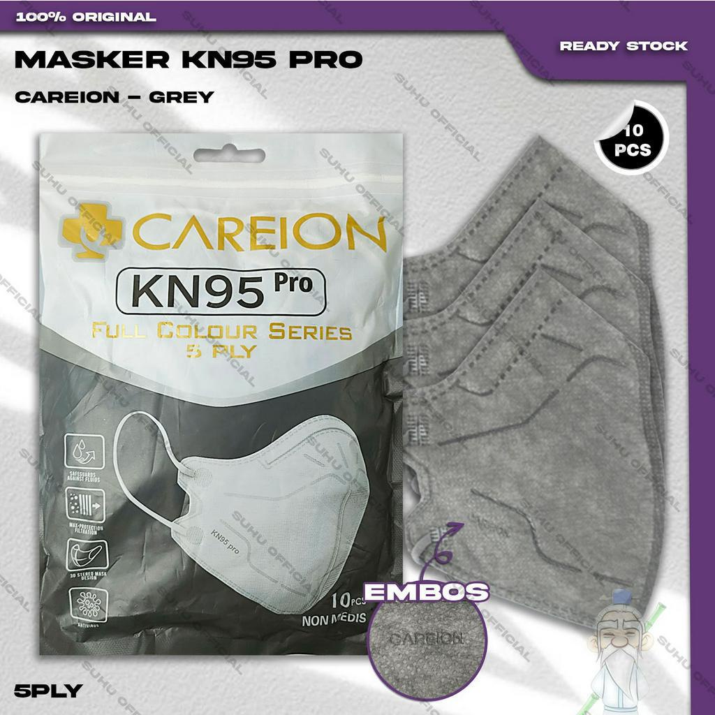 Masker KN95 PRO CAREION 5Ply Isi 10Pcs Warna Grey Abu Gelap Hybrid Earloop Surgical Mask Kemenkes