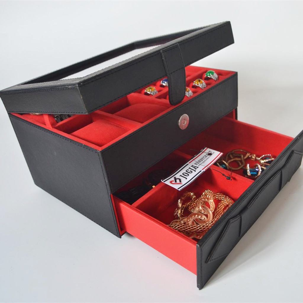 ORIGINAL Watch Box Organizer - Kotak Tempat Jam Tangan Sport &amp; Tempat Perhiasan Berlaci Hitam Merah