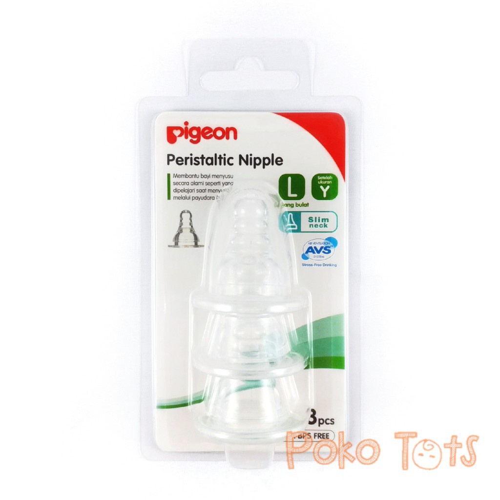 Pigeon Peristaltic Slim Neck Nipple Blister isi 3 Dot Bayi Standard Size S / M / L WHS