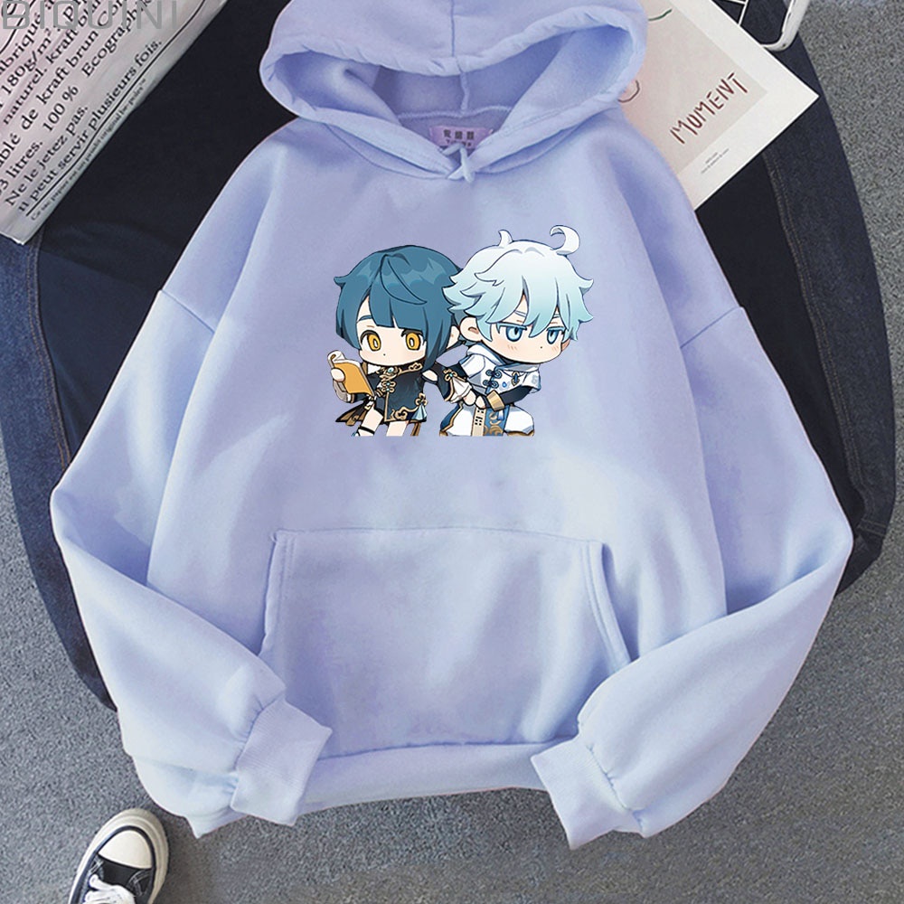 xingqiu chongyun xiangling hu tao Hoodie Hoodie Game Genshin Impact Harajuku Print XingQiu ChongYun