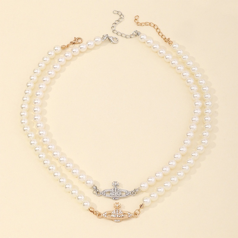 Kalung Choker Manik-Manik Mutiara Bentuk Planet Untuk Wanita