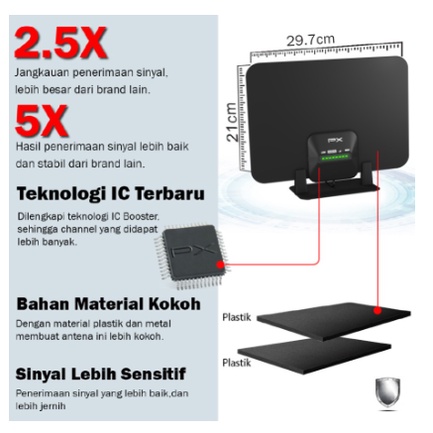 Antena TV Digital Indoor Dinding DVB-T2 + Booster LED PX UDA-7000A