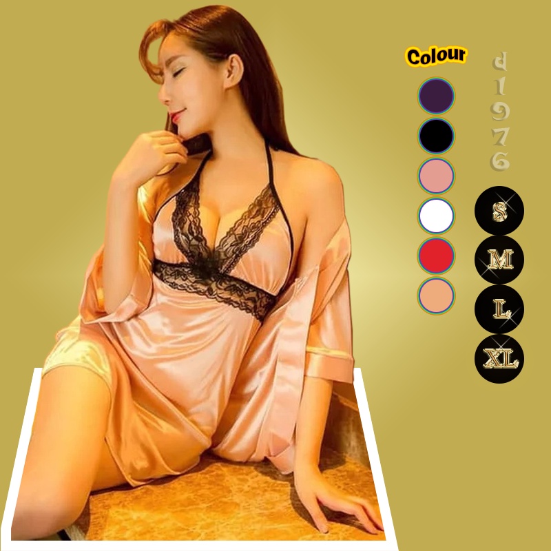 d1976 Baju Tidur Kimono Set Lingerie Wanita Baju Haram All Size S M L XL OFL-F126