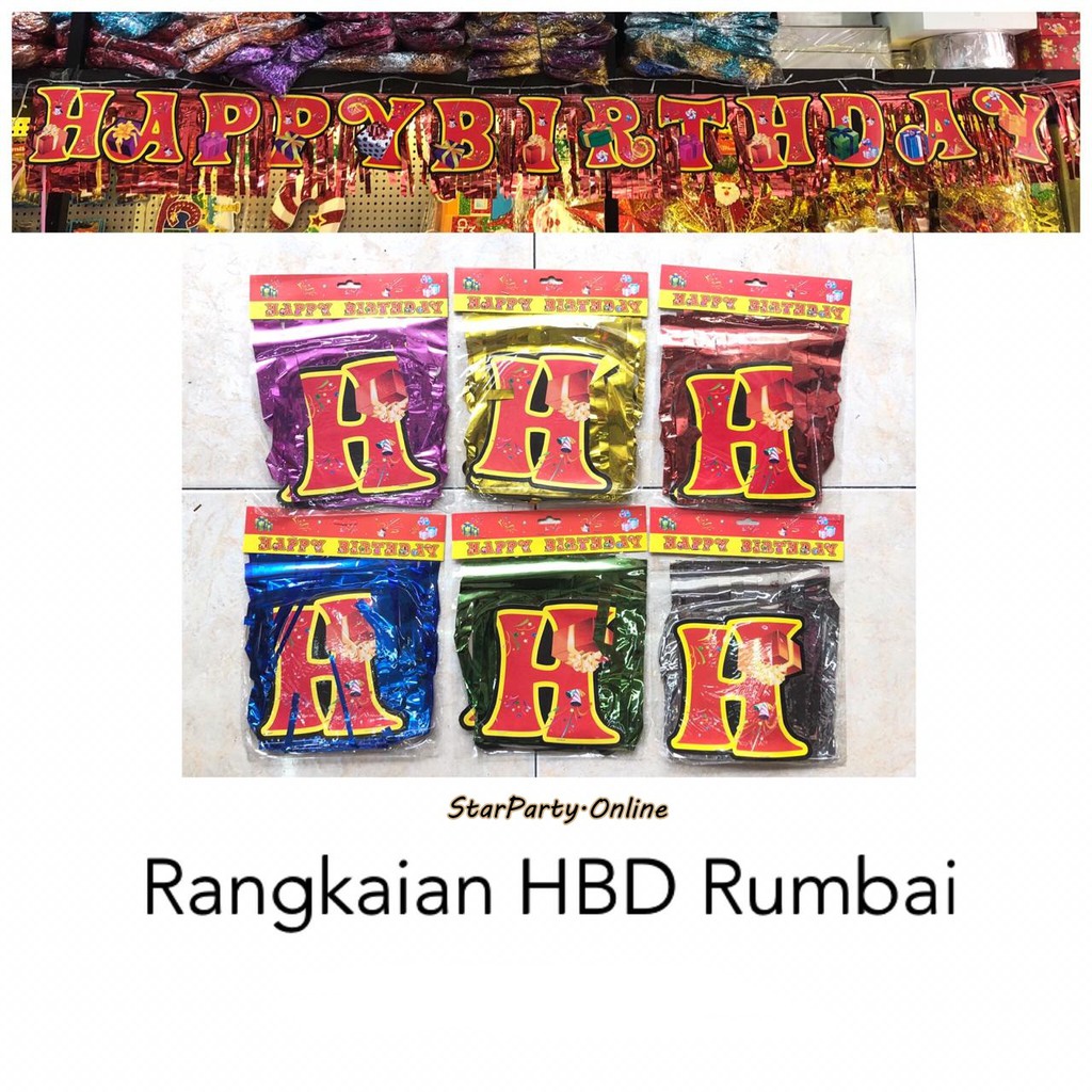 Banner Happy Birthday Rumbai Silver/Rangkaian HBD /Banner Ulang Tahun