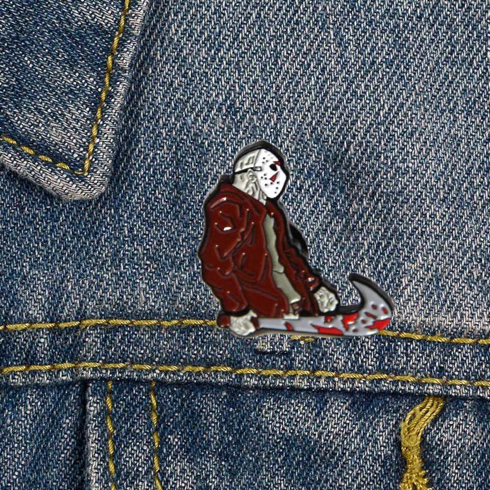 NEEDWAY Horror Film Bros Kerah Bros Fashion Perhiasan Aksesoris Horror Film the 13th Jason Travel Commemorative Lapel Pin Brooch Pin