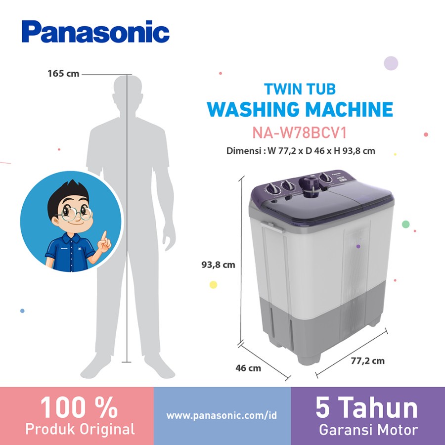 Panasonic Mesin Cuci Twin Tub 7.5Kg NAW78BCV1 Mesin Cuci 2 Tabung