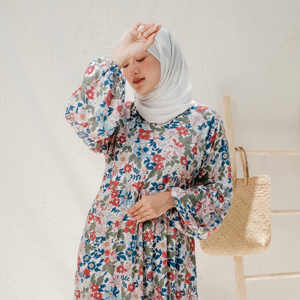 Gamis Terbaru Flowy  Rayon Viscose Premium Baju Wanita Dress Fashion Muslim Lengan Panjang LD 110 cm