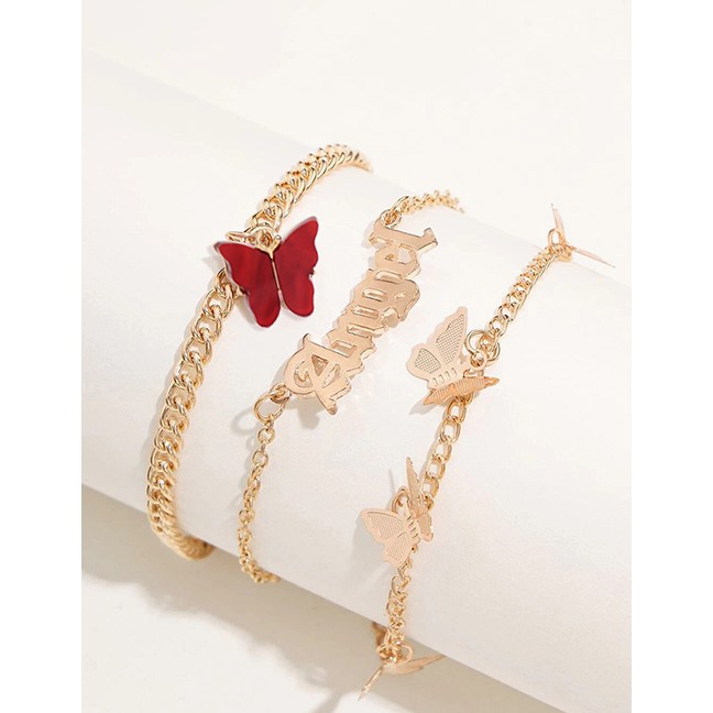 LRC Gelang Kaki Fashion Alloy Butterfly Resin Alphabet Multilayer Anklet K43647