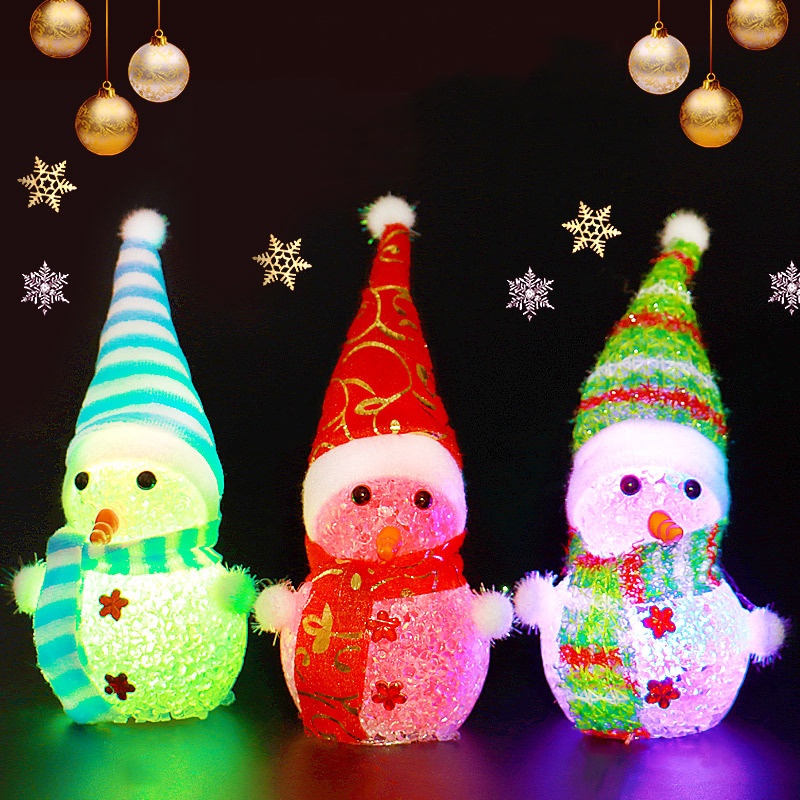 [Christmas Products] Xmas LED Decorative Glowing Colorful Plastic Particle Crystal Snowman Doll Lights