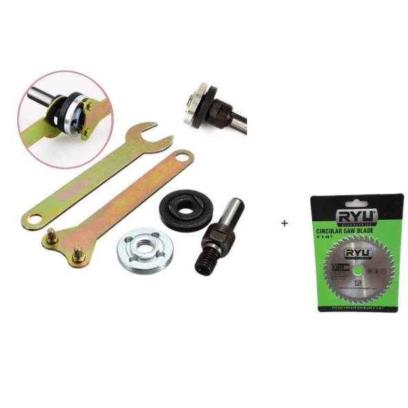 Paket Adaptor Konverter Bor Tangan Menjadi Gerinda + Mata Circular Saw Blade Orange 4&quot; x 72 T