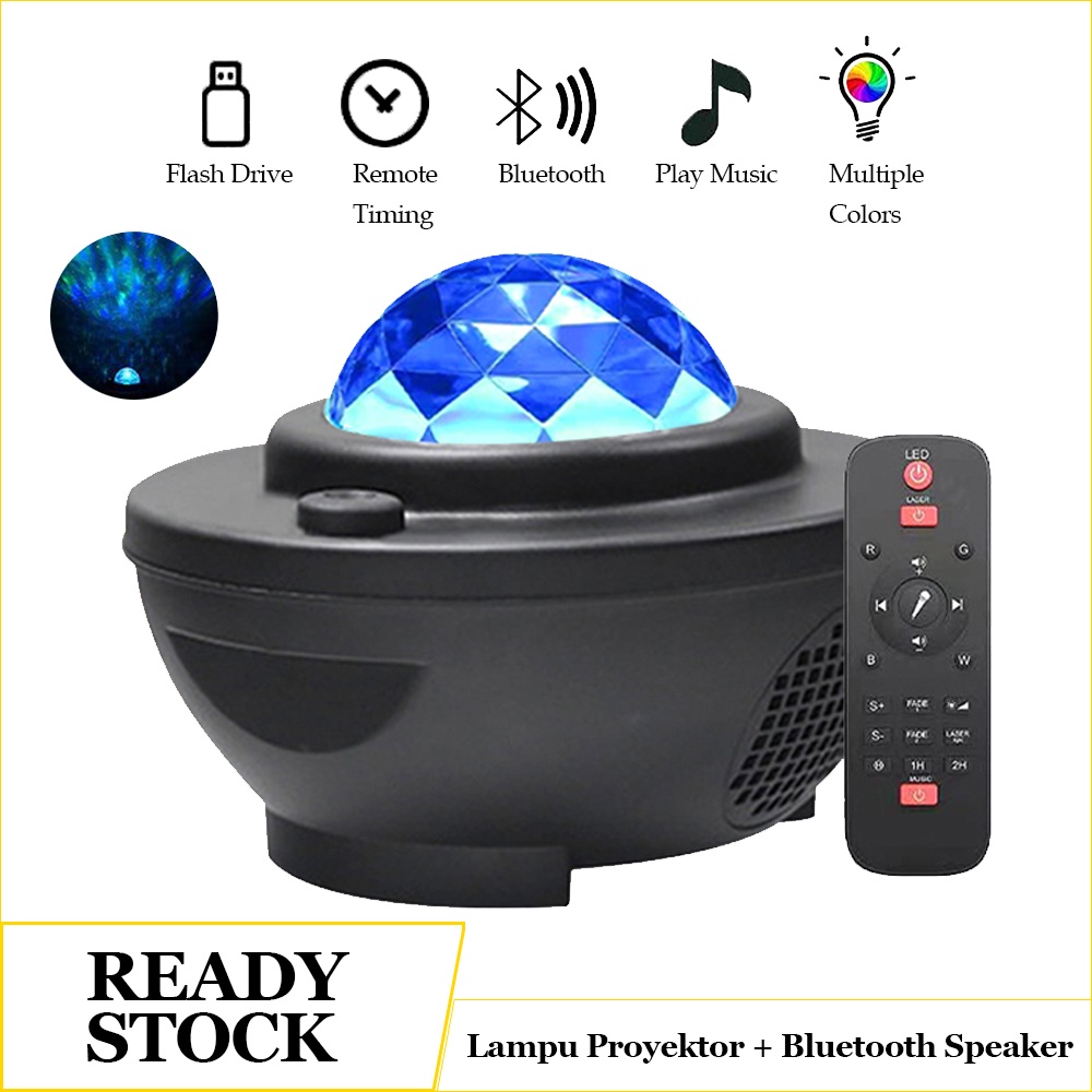 Lampu Proyektor Dengan Speaker Langit Malam Bintang Galaxy Nebula Lamp Starry Projector Light Lampu Tidur Proyektor 2in1