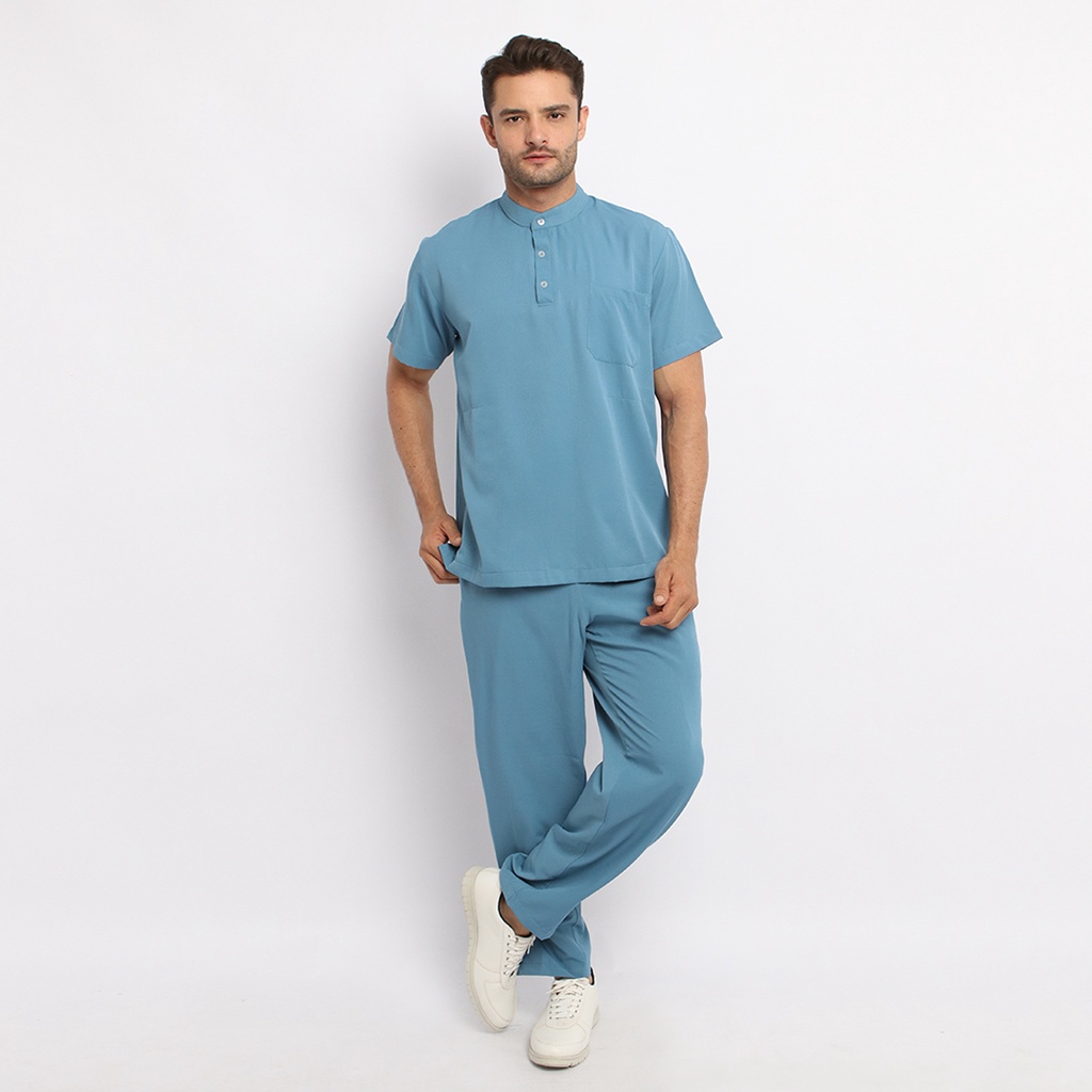 Baju Jaga MSS - SKY BLUE Scrubs on Call Stretchy Lengan Pendek