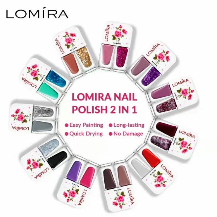 ( BPOM ) LOMIRA Kutek Dual Colour Nail Polish 2in1 6ml x2