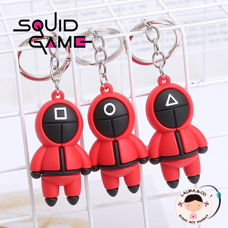 Ecer 1PC Gantungan Kunci Squid Game Murah Kartu Baju Merah BTS BT21