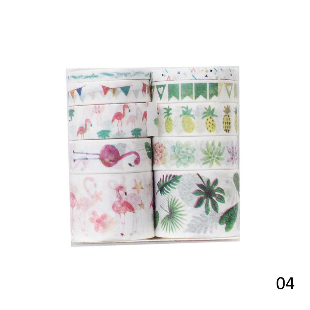 Timekey 10Pcs / Set Stiker Kertas / Selotip Washi Motif Kartun Untuk Dekorasi Scrapbook / Agenda A5K7