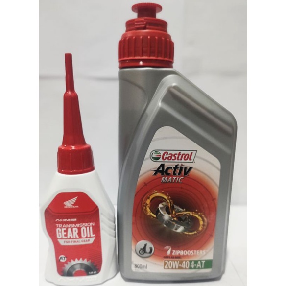Paket oli matic castrol active SAE 20W-40 0.8lt + oli gear asli honda 120ml for all matic 100% origi