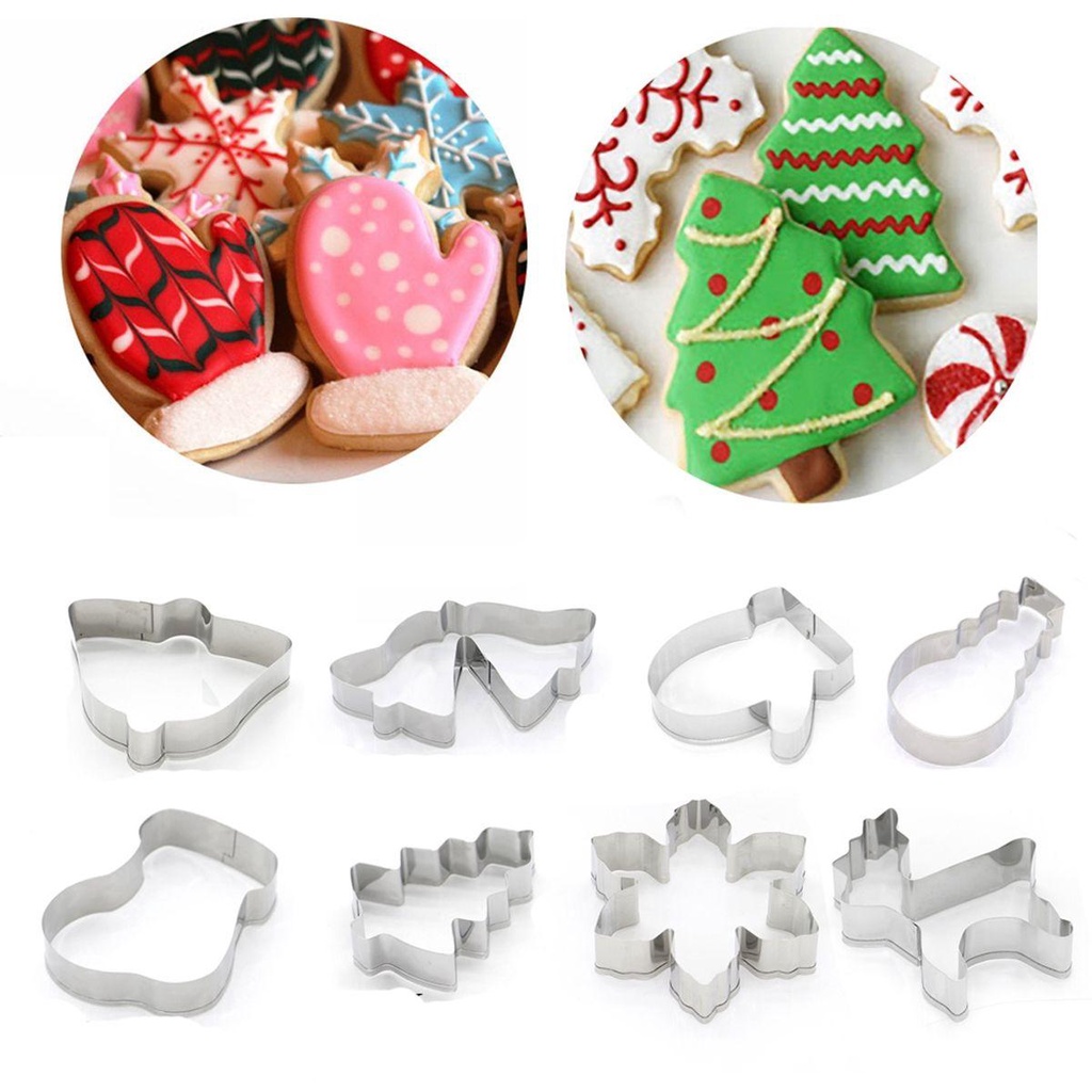 [Elegan] Cetakan Biskuit Fondant Sugarcraft 3D Dapur Stainless Steel Santa Claus Snowflake Elk Dekorasi Natal