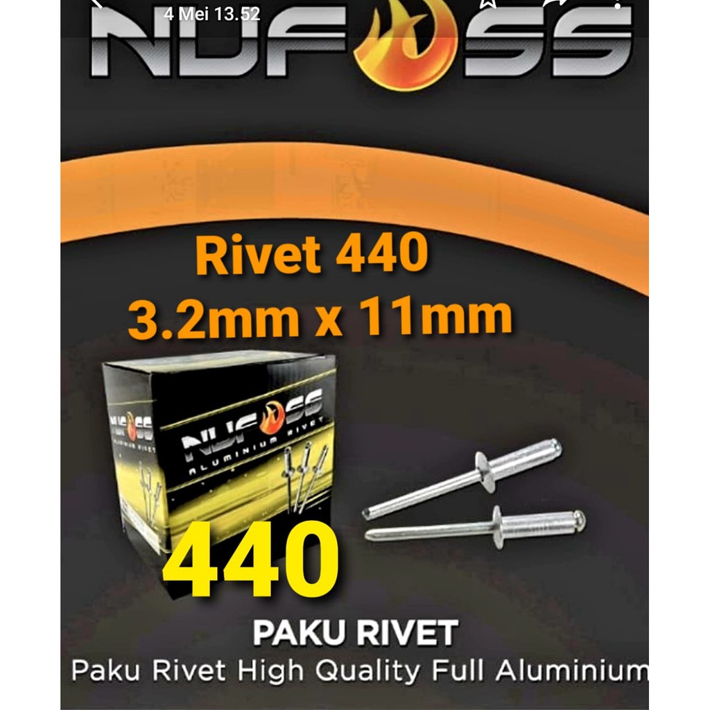 Nufoss 440 Paku Ripet 3,2 x 11mm Aluminium Rivet  isi 1000 Pcs