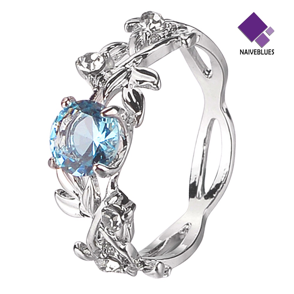 Naiveblue &gt; Cincin Alloy Desain Daun Hias Berlian Imitasi Untuk Wanita