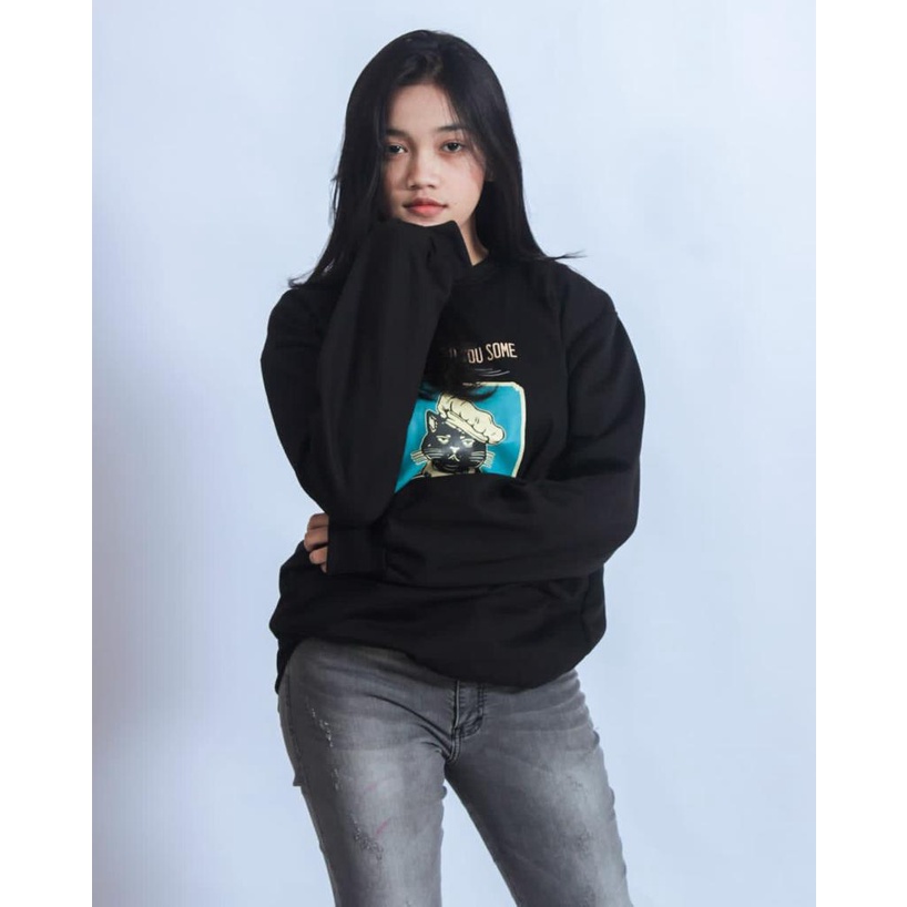 Sweater Fleece Dewasa FUCUPCAKES Sweater Crewneck-HITAM