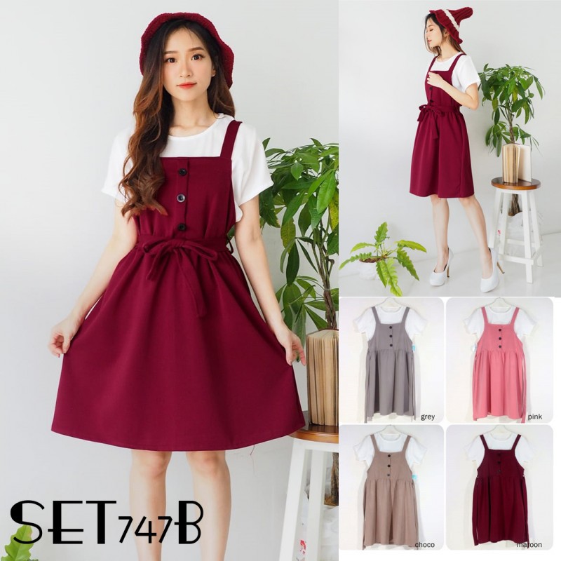 Baju setelan kaos overall dress polos pergi jalan santai Baju setelan kaos overall dress polos pergi jalan santai