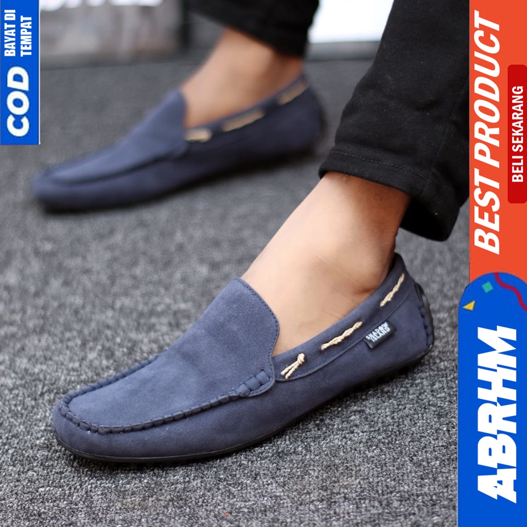 Sepatu Slip On Santai Casual Slop Kerja Hitam Pria Abrhm Hunigo