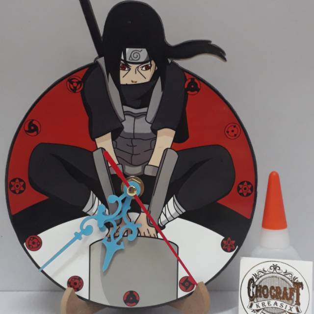 Jam meja bahan kayu mdf uciha hitachi naruto kartun anak laki perempuan