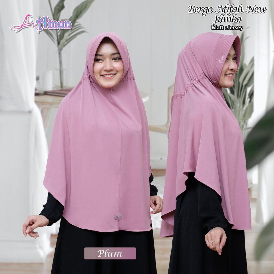 Bergo Afifah New Ainun Hijab Bergo Serut Jumbo Polos Terbaru Original