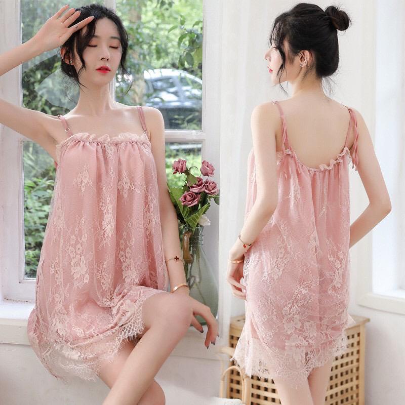 Victoria Set Dress Lingerie Bahan Lace Baju Tidur Tanpa Lengan 3017