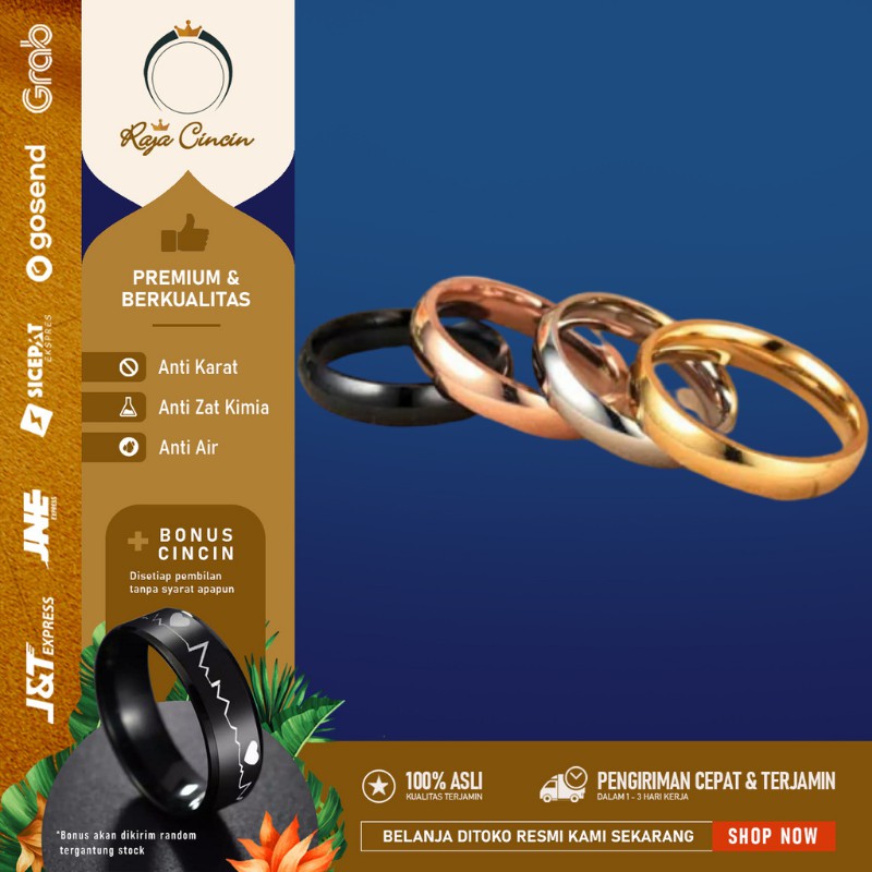 CINCIN TITANIUM WANITA PRIA PERAK EMAS KILAP