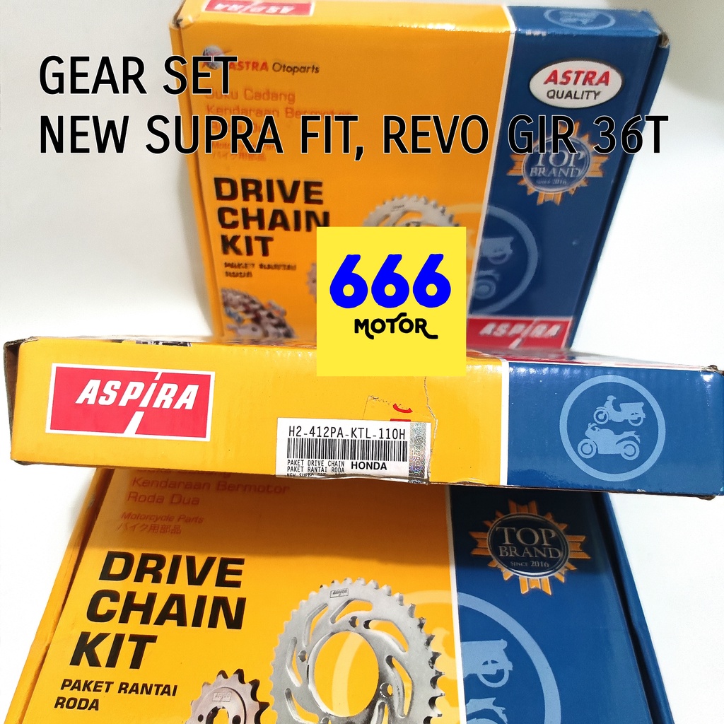 GEAR SET DEPAN BELAKANG PLUS RANTAI  NEW SUPRA FIT (H2-412PA-KTL-110H) REVO GIR 36T ASPIRA ASTRA OTOPART