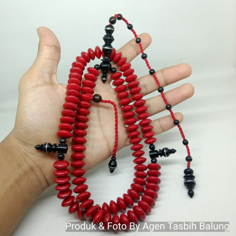 Tasbih Batu Marjan Merah Coral Laut Pipih Super size 7:12mm ORIGINAL!!!