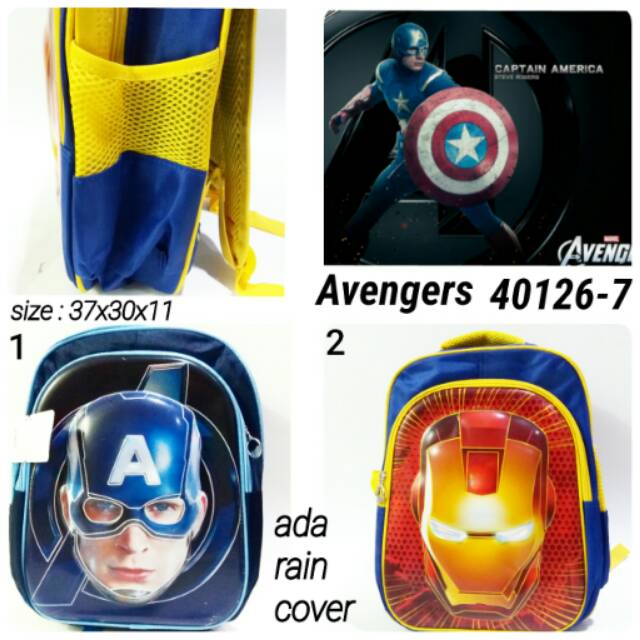 Tas Anak Merk Alto gambar 3D Avengers Iron Man Captain America ada raincover