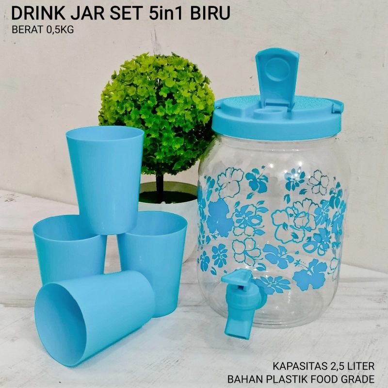 Drink Jar Set 5 Pcs 2.5 liter/Dispenser Mini 2.5 Liter Set Gelas