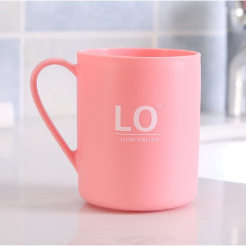 UNIK - (1 PCS) H622 Gelas Couple Plastik LOVE / Gelas Couple Black White and Tosca Pink-Pink